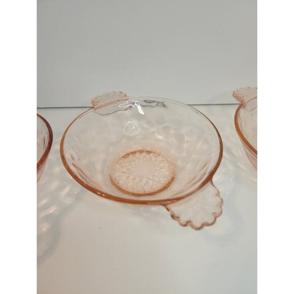 Vintage Pink Depression Glass Thumbprint Bowls Ice Cream Snack Collectible RARE - Picture 10 of 10